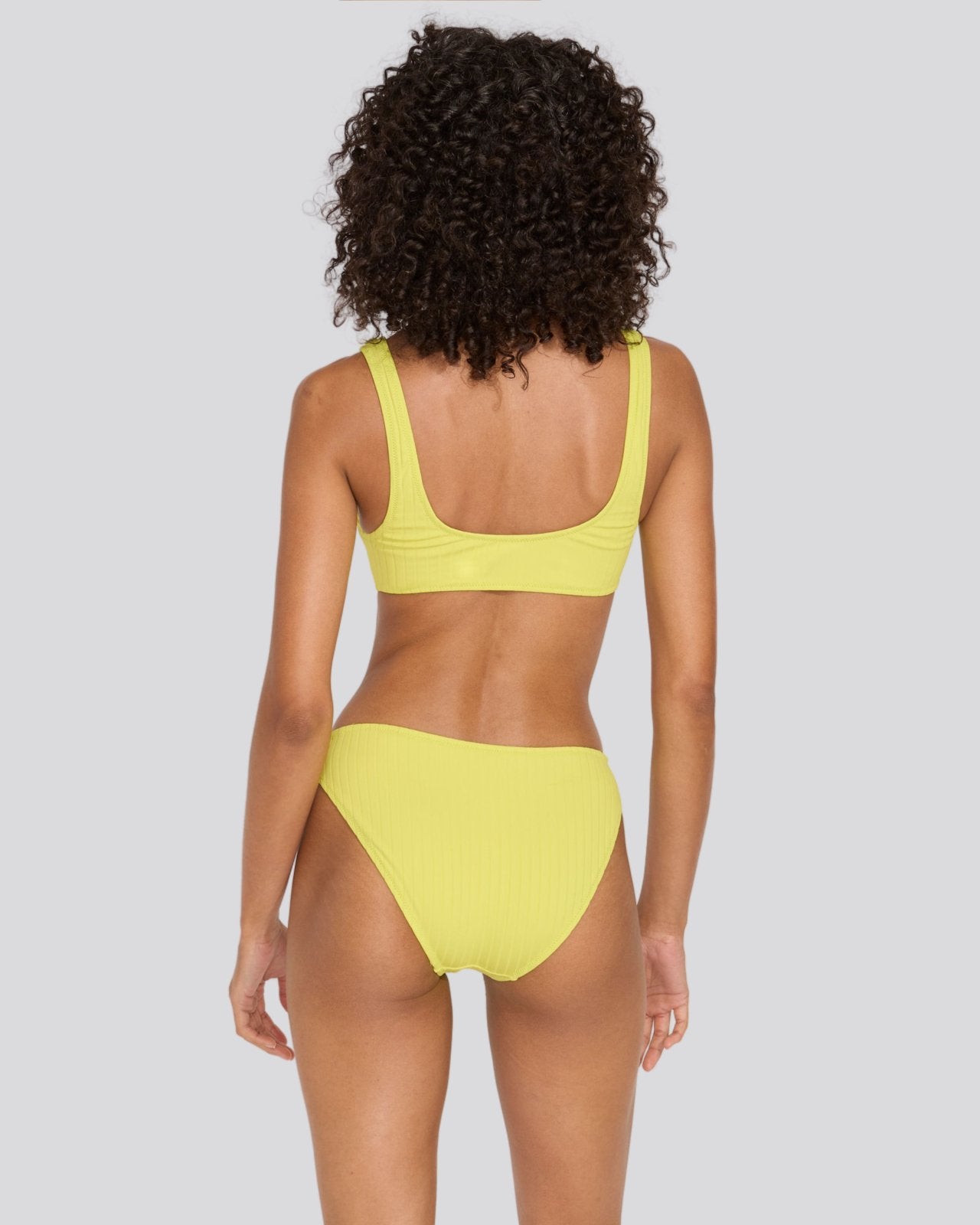 The Elle Ribbed Bikini Bottom in Chartreuse Solid Striped