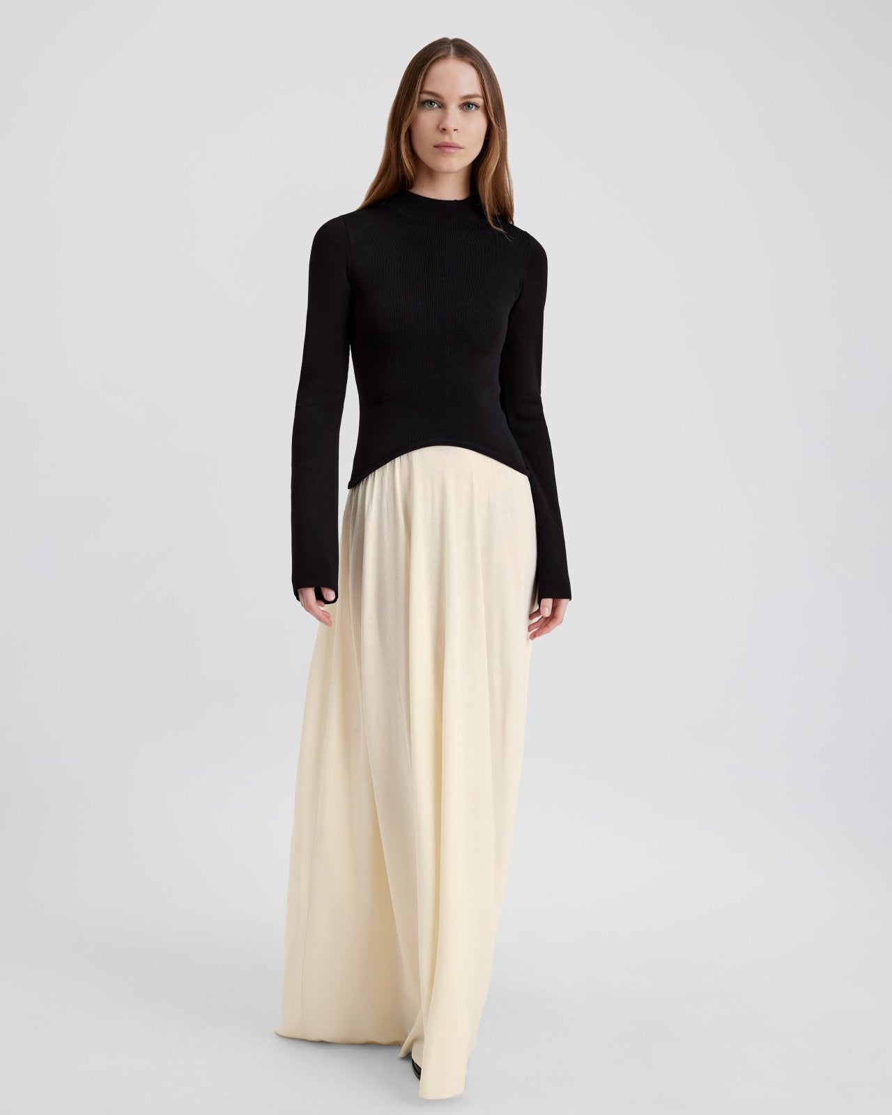 Trendy Semi Sheer White Skirt Long Dress Solid Color Display