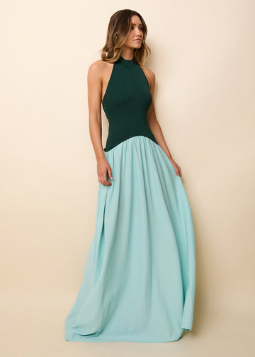 Halter Soglio Dress Evergreen / Sky