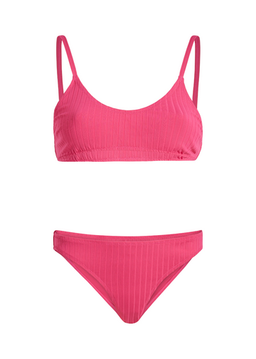 Rachel Ribbed Bikini Top Hot Pink