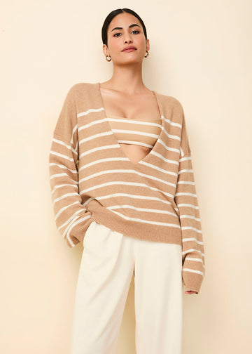 Lowell Cashmere Sweater Camel Stripe