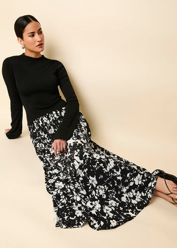 Soglio Dress Black & White Floral