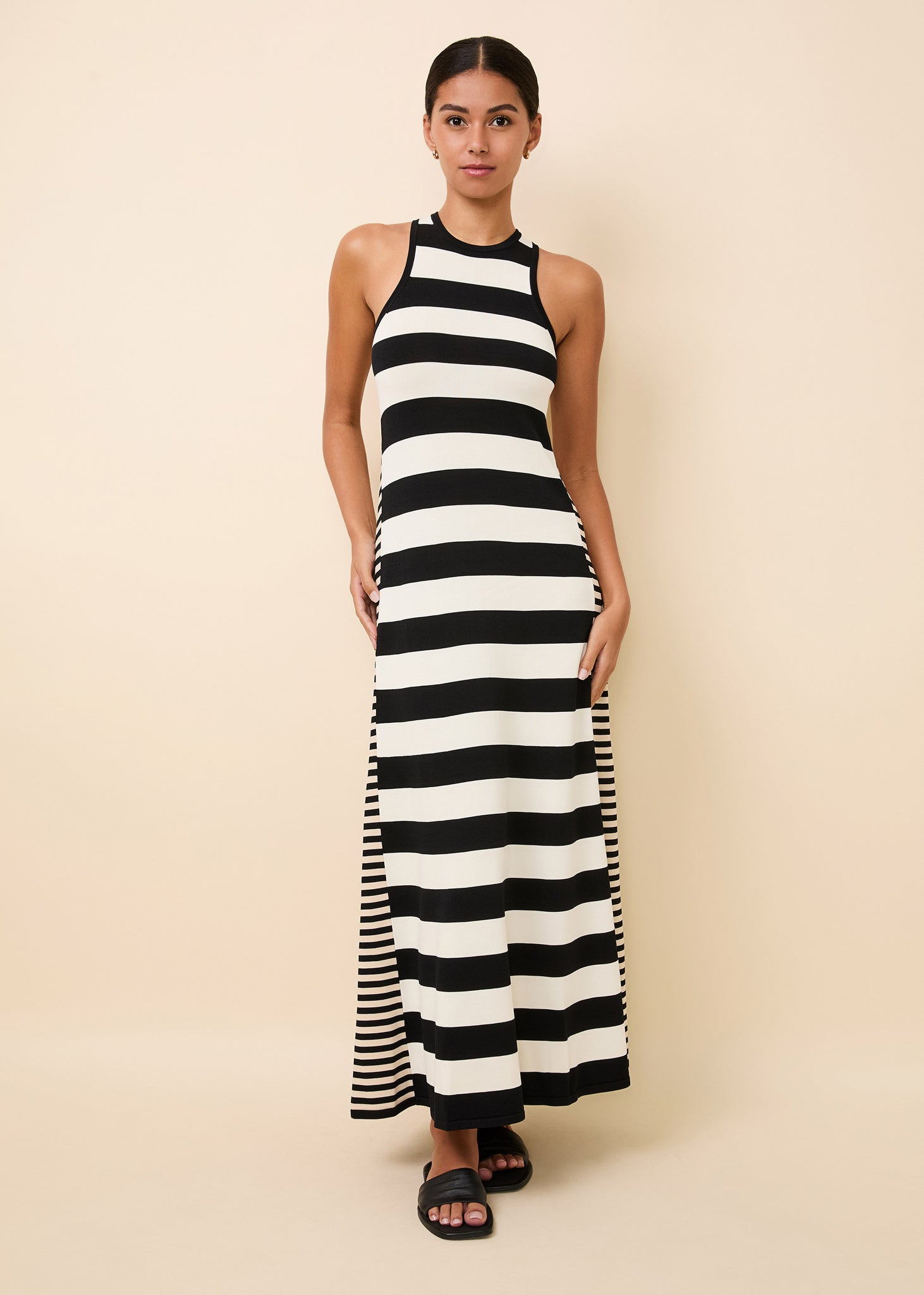 Oria Dress Noir Brule Khaki Stripe - Solid& Striped