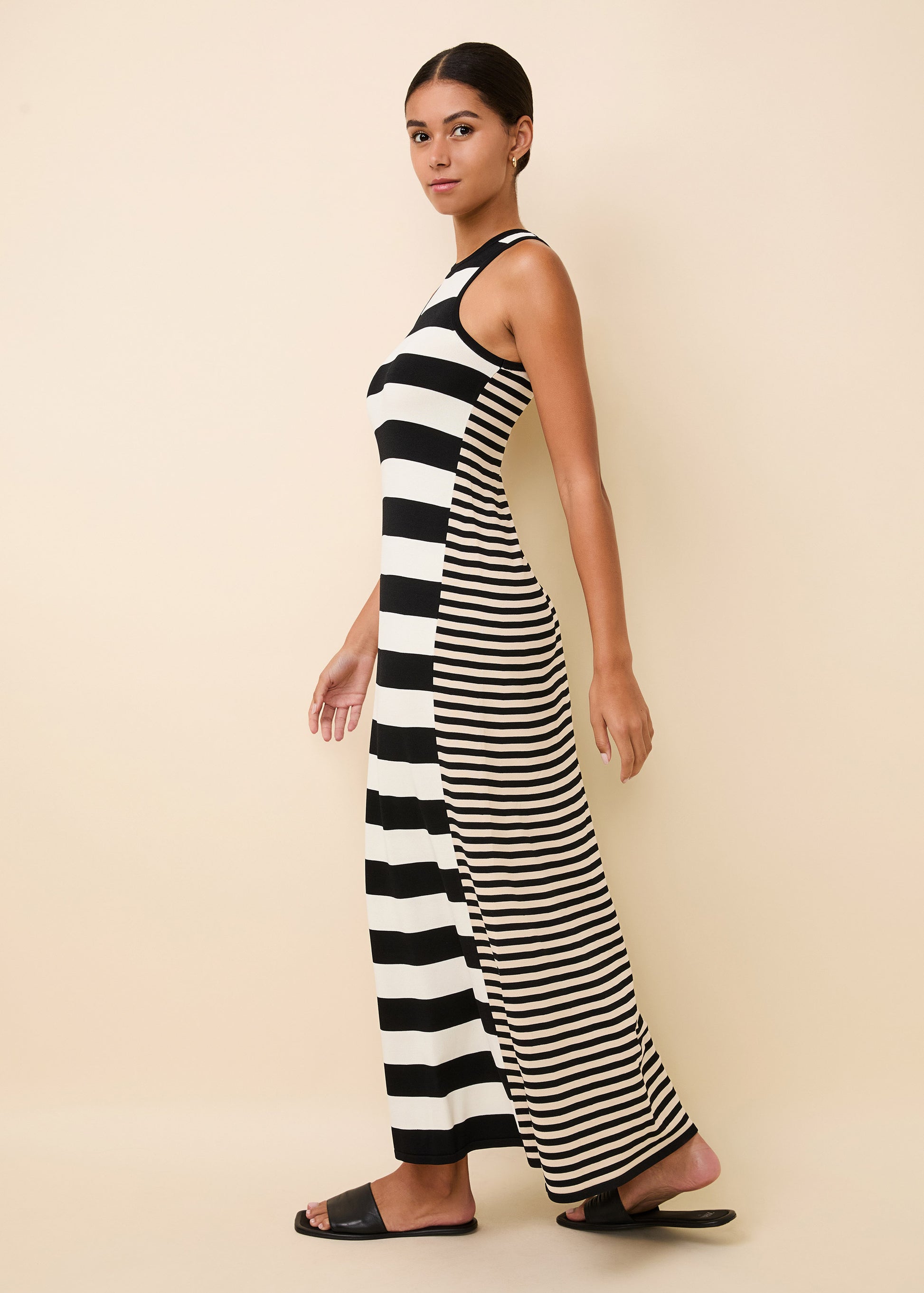 Oria Dress Noir Brule Khaki Stripe - Solid& Striped