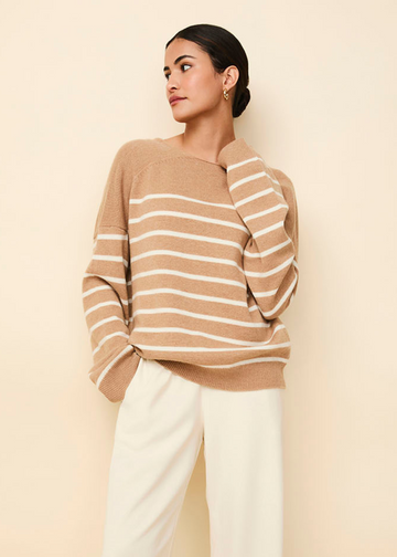 Lowell Cashmere Sweater Camel Stripe