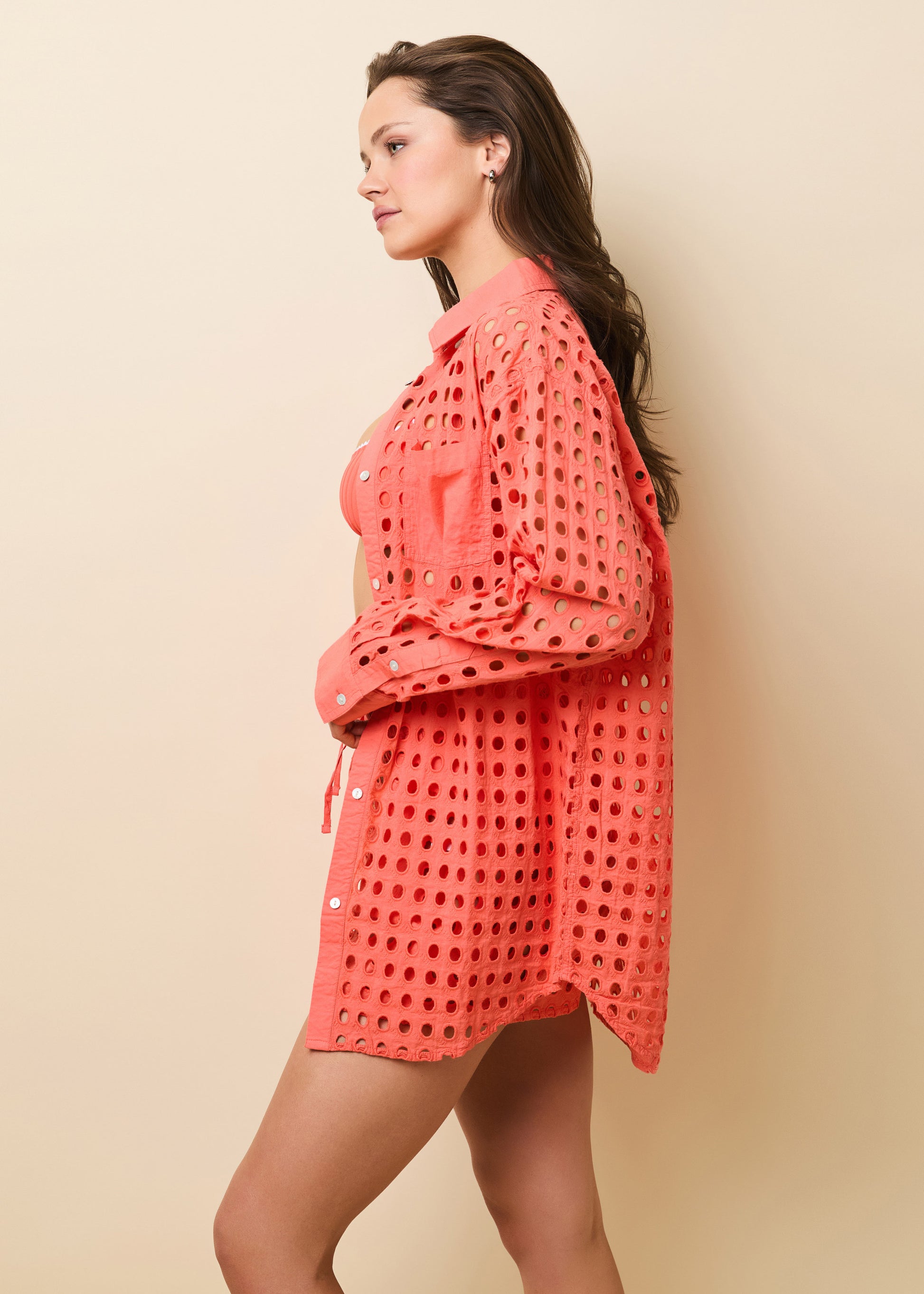 Oxford Tunic Classic Eyelet Coral - Solid & Striped