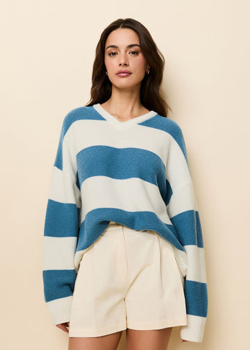 Reva Cashmere Sweater French Blue / Brule Stripe