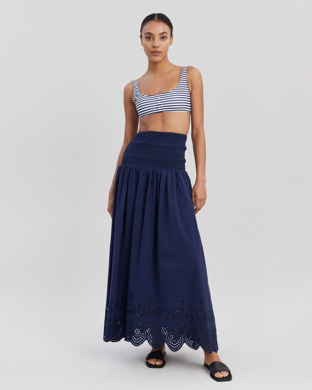 The Eyelet Zaria Skirt in French Navy | Solid & Striped