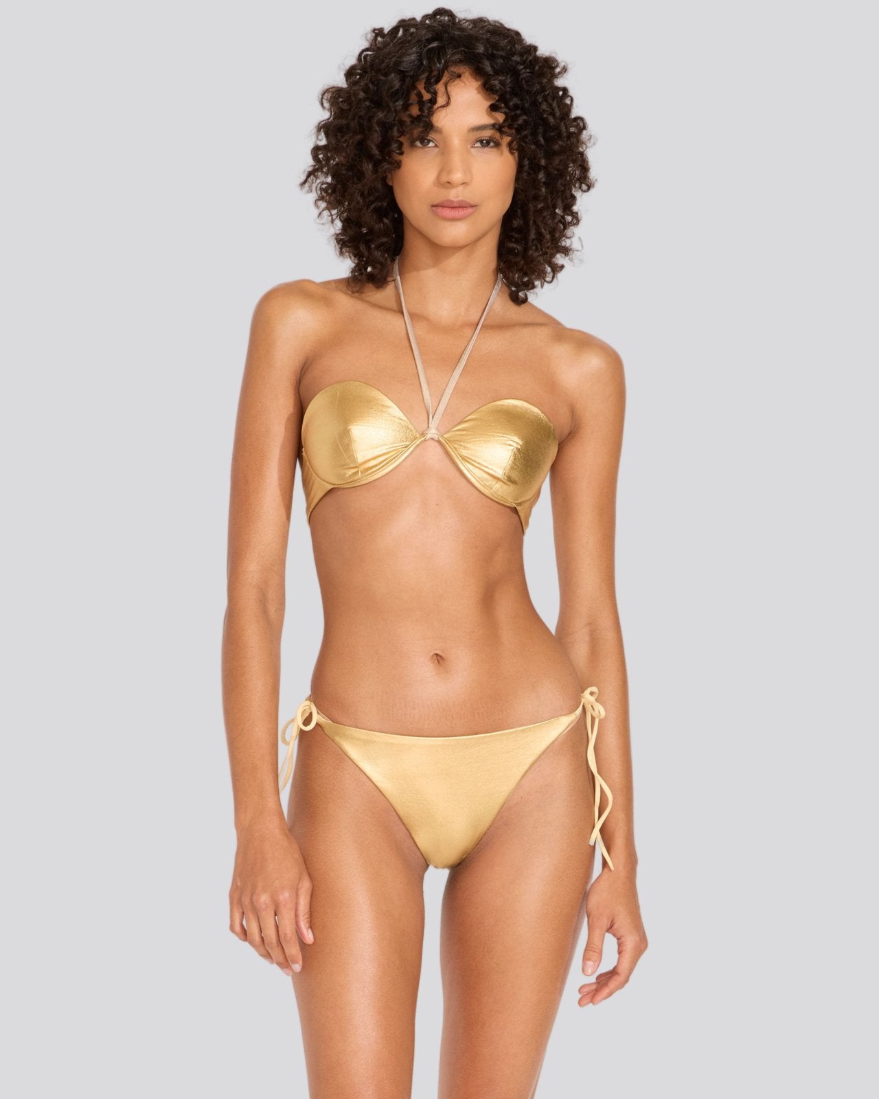 The Pia Bikini Bottom in Gold Solid Striped