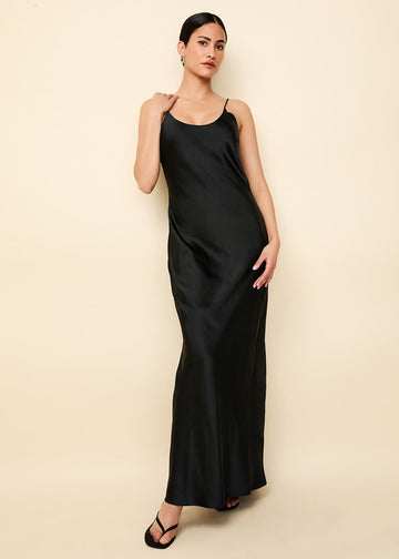 Selena Satin Dress Noir