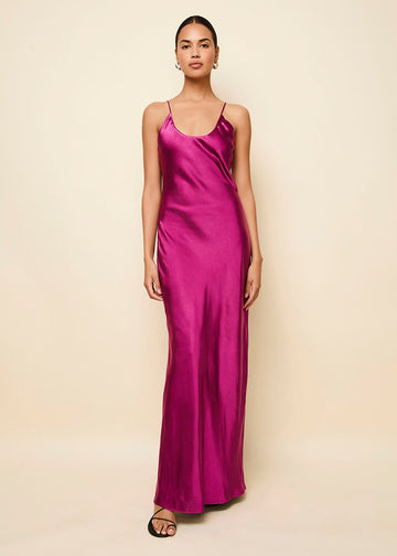 Selena Satin Dress Magenta