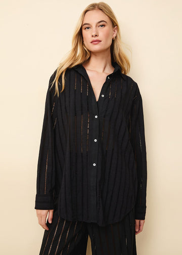 Oxford Tunic Striped Eyelet Noir