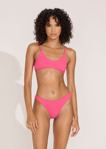 Rachel Ribbed Bikini Top Hot Pink